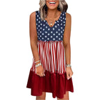 Chuntianran American Flag Star Vertical Striped Ruffled Mini Dress Women 4Th Of July Patriotic Dresses Casual Tank Dress