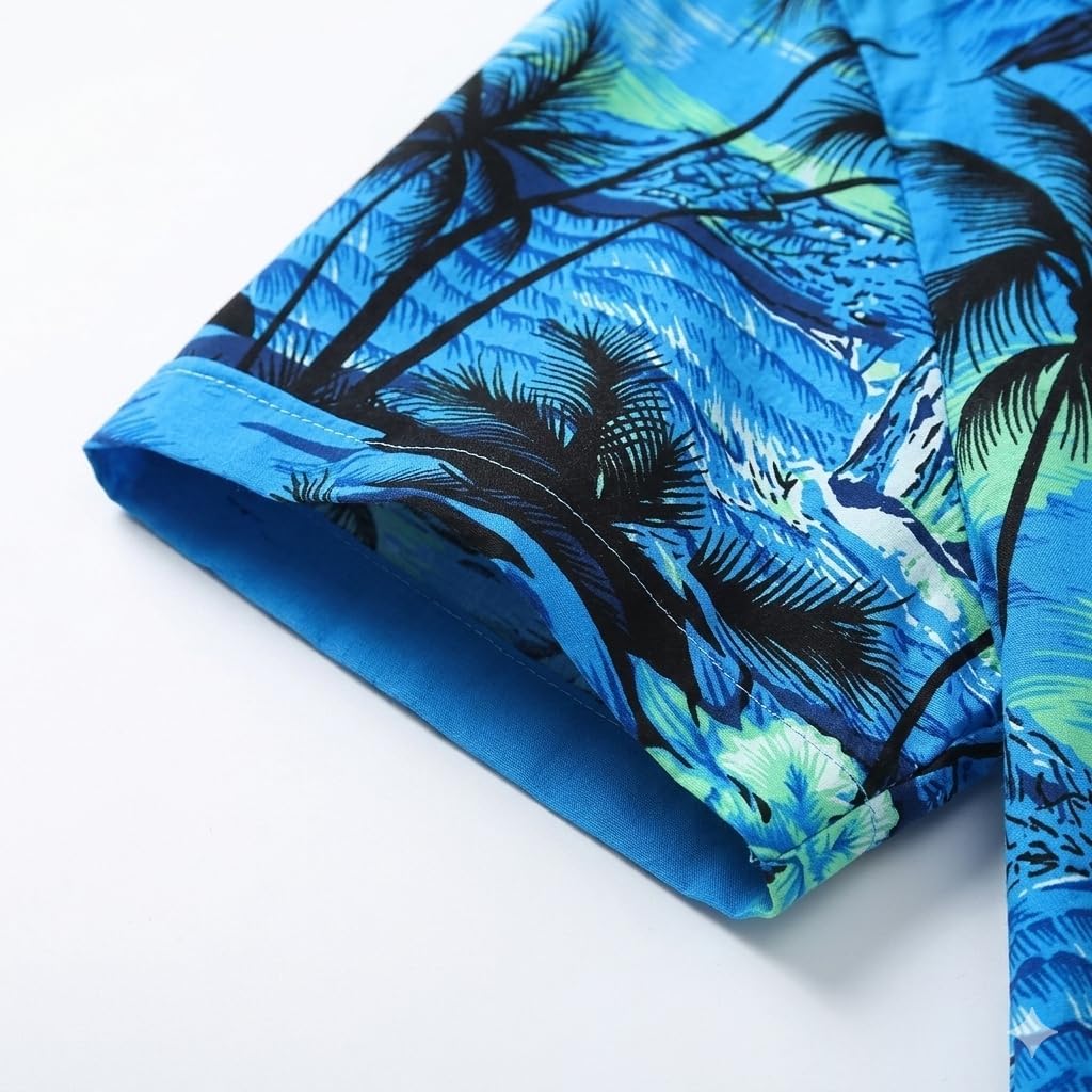 Mens Hawaiian Shirts Tops Short Sleeve Floral Button Down Beach Shirt Vintage Tropical Palm Summer Lightweight Blouses Male
