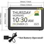 Clock With Day And Date For Elderly, 7" Large Display Digital Calendar Day Clock With 20 Custom Alarms And Medicine Reminders, Dimmable Dementia Alzheimers Clocks For Seniors, Black (Ac Powered)