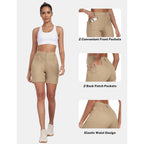 Women's Cotton Bermuda Cargo Shorts 5" Casual Summer Elastic Waist Trouser Shorts with Pockets