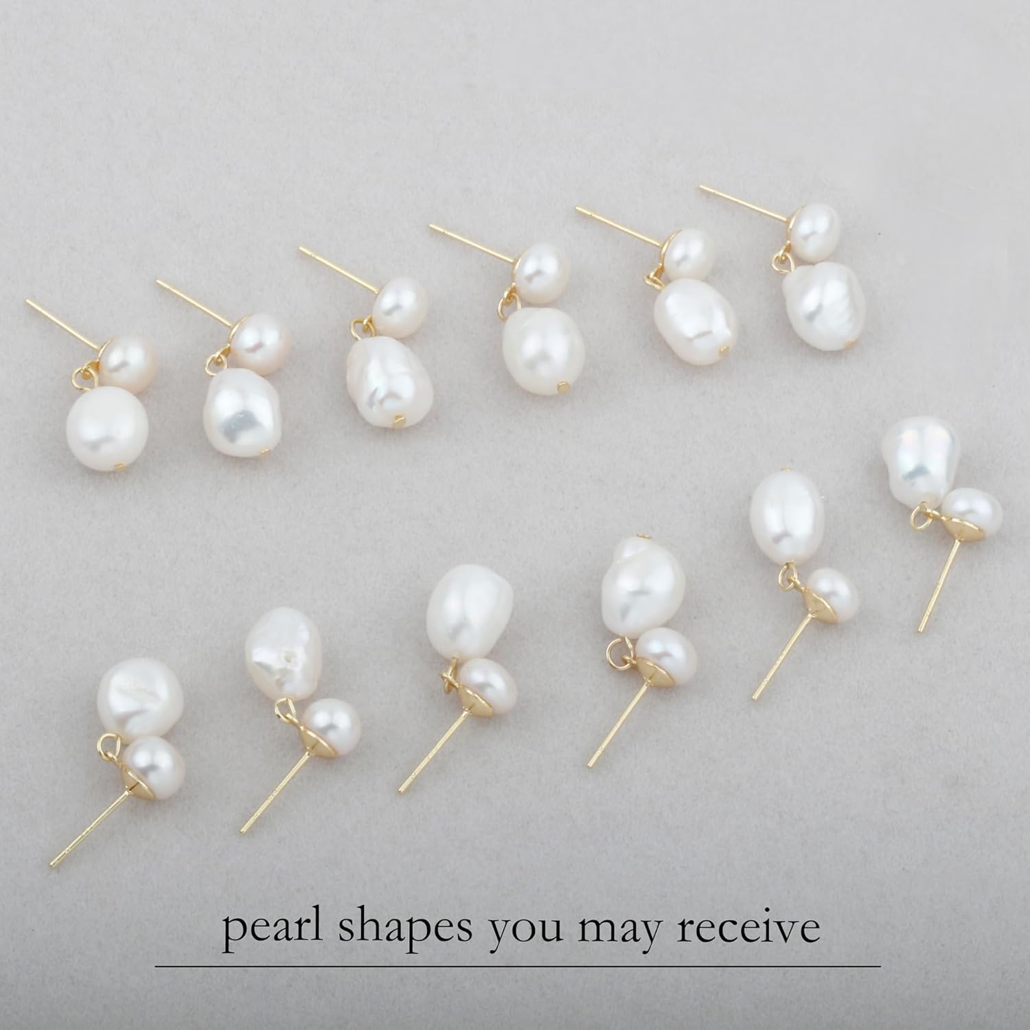 Handmade Freshwater Cultured White Baroque Pearl Dangling Drop Earrings for Women, 14K Gold Plated