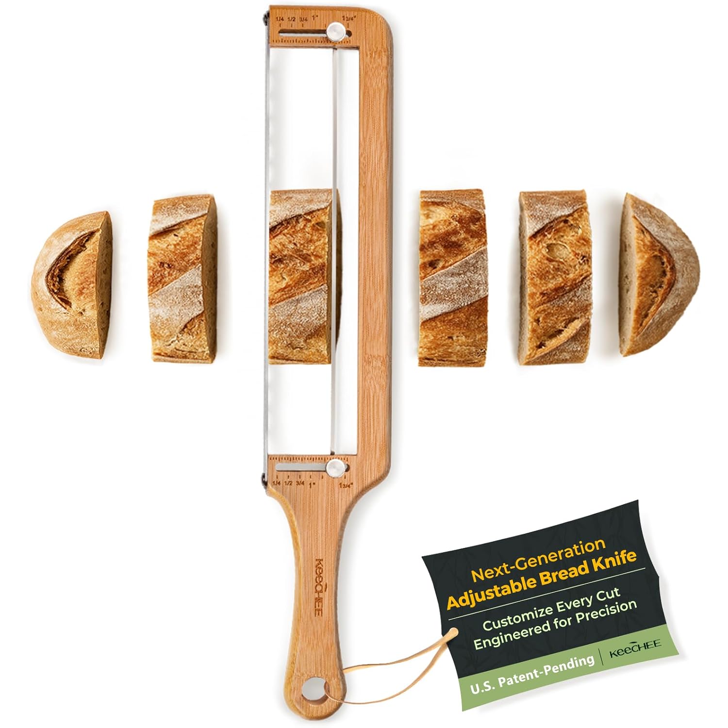 keechee Bread Pilot Adjustable Bread Knife – Upgraded Bread Slicer for Homemade & Sourdough Loaves, Serrated Stainless Blade with Precision Thickness Guide, Gift for Artisan Bakers