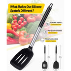 Pack Of 2 Silicone Solid Turner, Non Stick Slotted Kitchen Spatulas, High Heat Resistant Bpa Free Cooking Utensils, Ideal Cookware For Fish, Eggs, Pancakes(Black)
