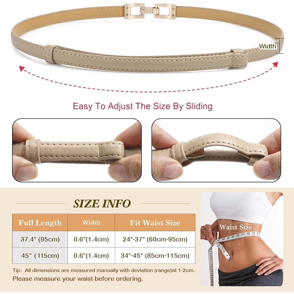 Glamorstar Skinny Belts for Women Thin PU Leather Waist Belt with Gold Buckle for Dresses