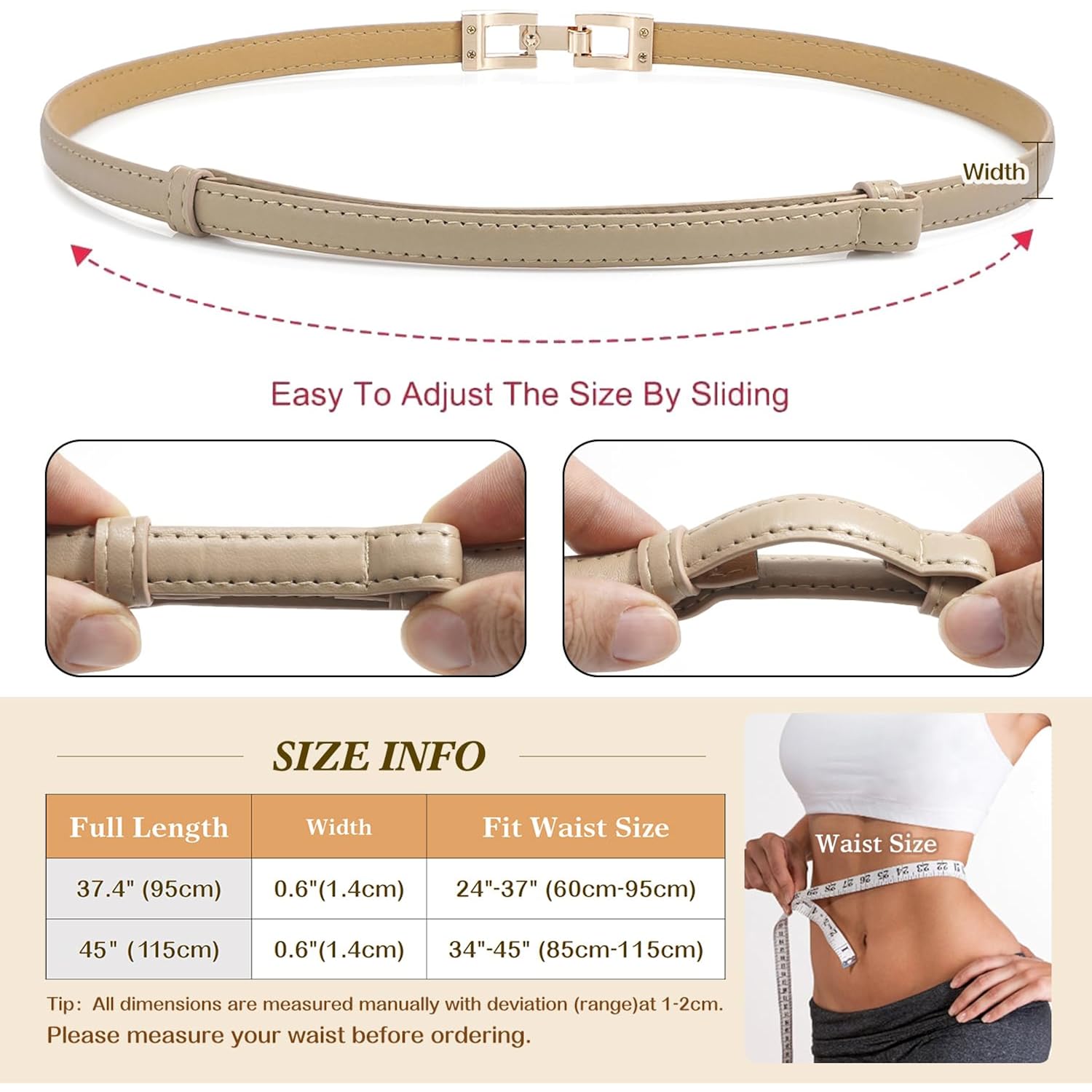 Glamorstar Skinny Belts for Women Thin PU Leather Waist Belt with Gold Buckle for Dresses