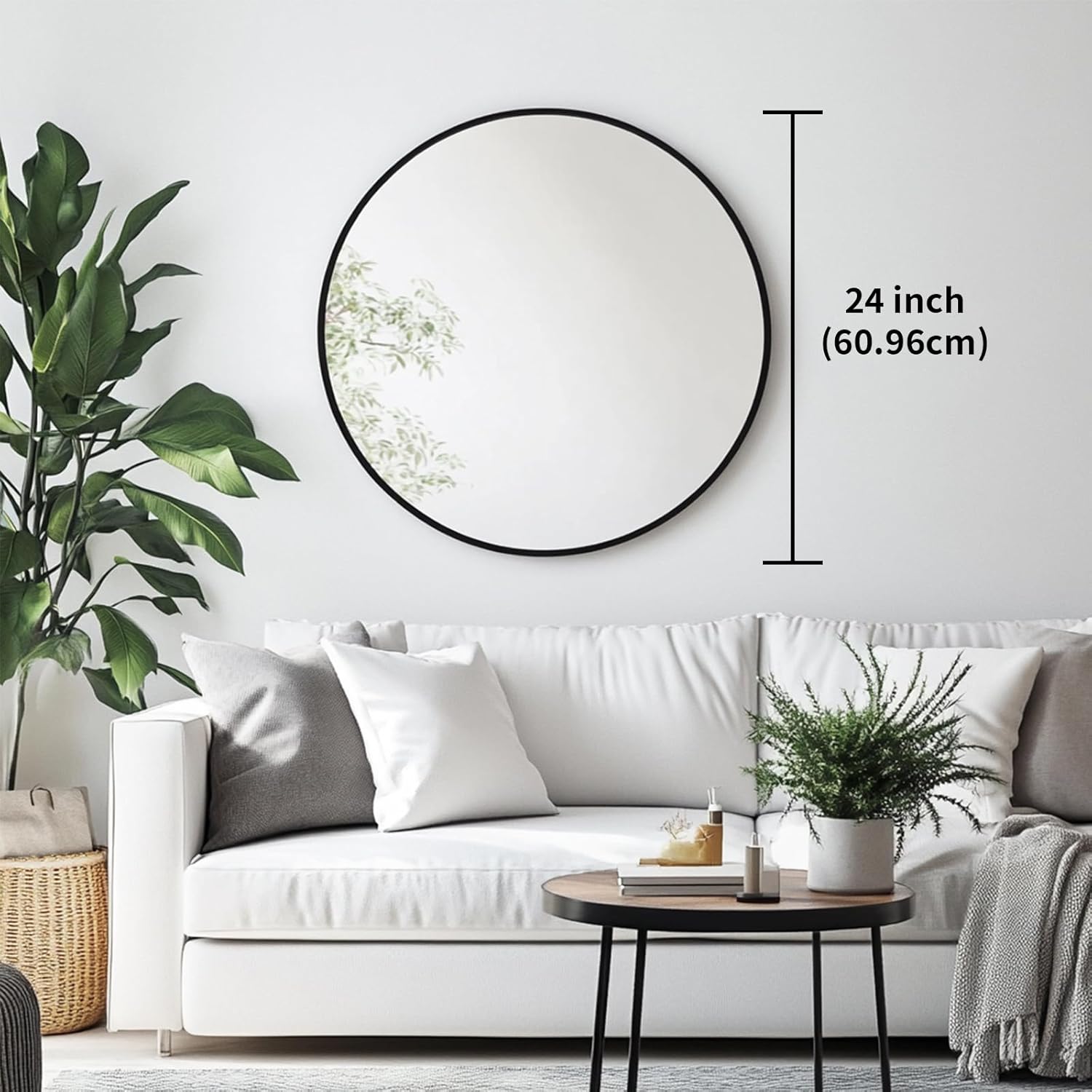 Oruii Round Mirror, Black Round Mirror 24 inch, Circle Wall Mirrors Metal Frame, Black Circular Mirrors for Bathroom, Wall, Living Room, Entryway, Hallway, Vanity, Rustic