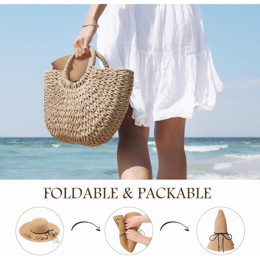 Beach Sun Hats for Women, Straw Hat for Women, Womens Sun Hat UPF 50+ UV Protection, Summer Hats Packable Foldable Khaki-the Best You