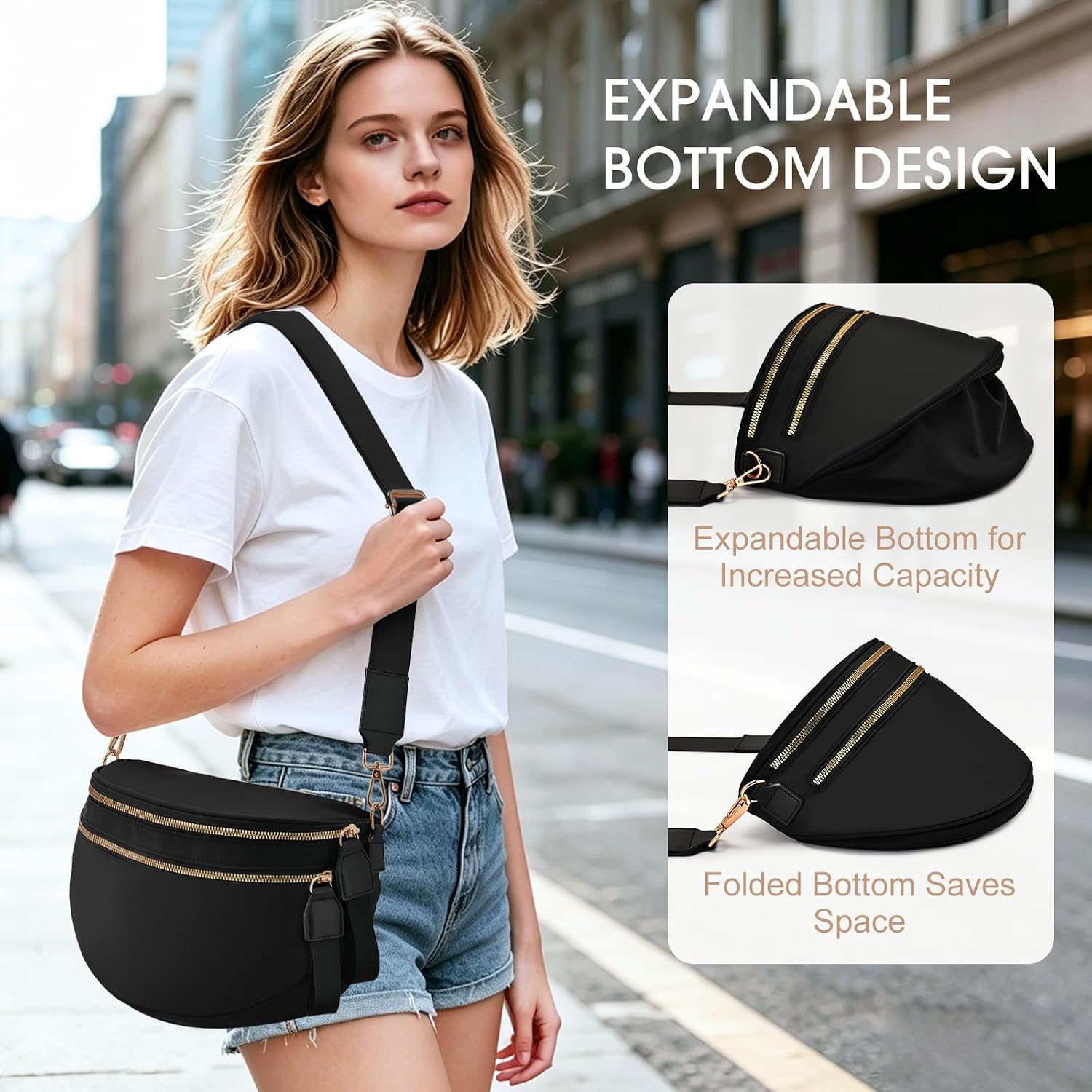 Checkered Nylon Crossbody Bag Bum Bag For Women Mom Large Checkered Fanny Packs With Adjustable Strap