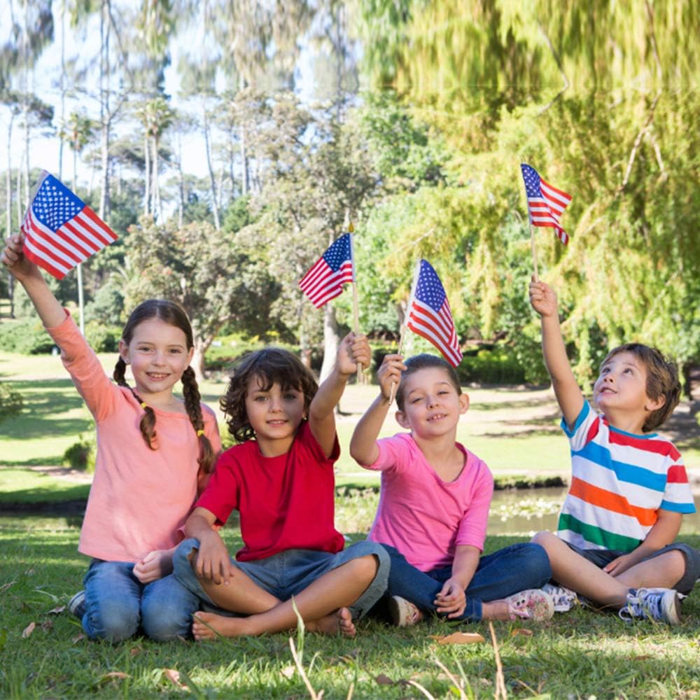 American Flags On Stick, 12 Pcs 8X12 Inch Small Us Wood Stick Flags With Kid-Safe Spear Top, Memorial Day Decorations, Patriotic Decorations, 4Th Of July, 250Th Anniversary, Parades