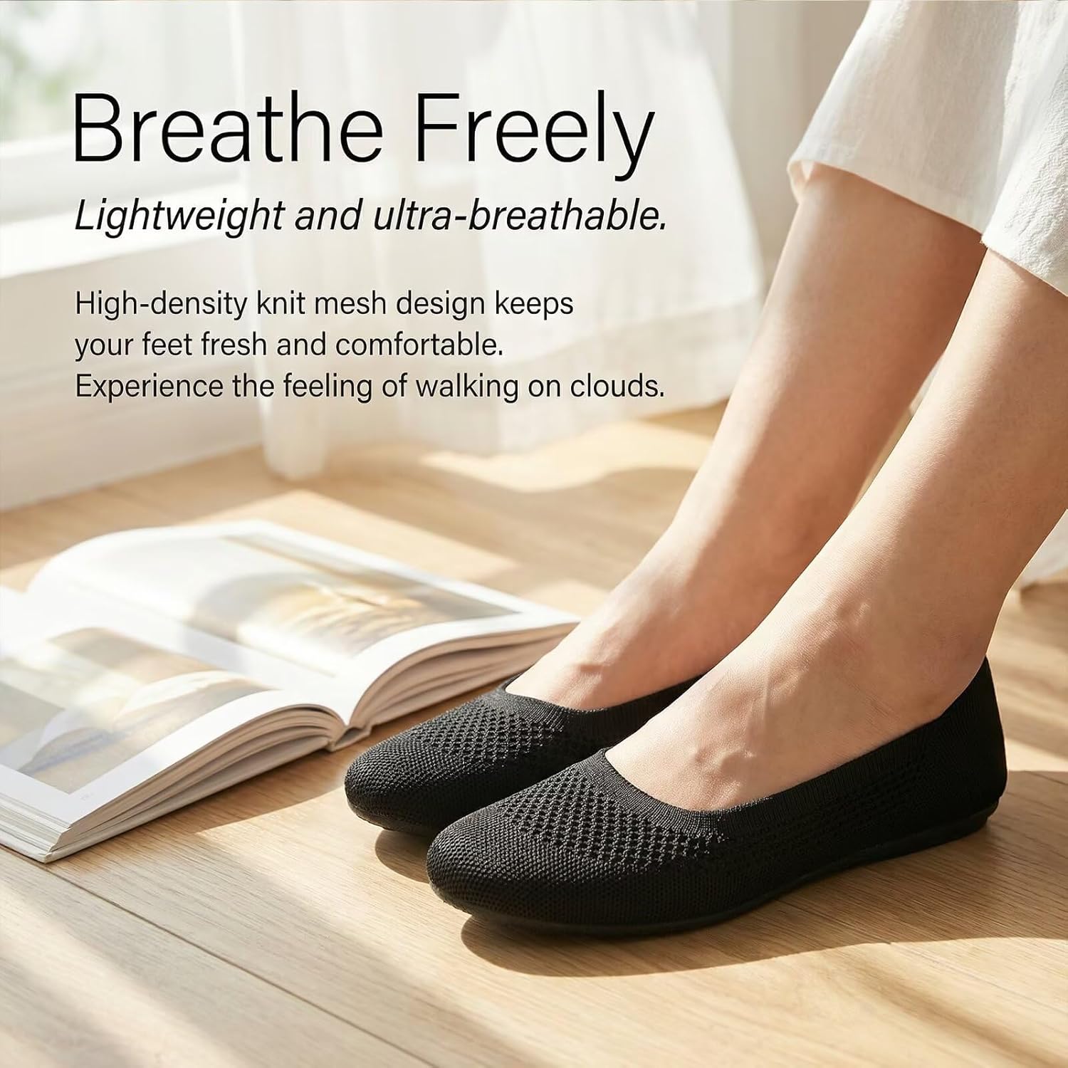 poemlady Women’s Ballet Flat Shoes Dress Shoes Knit Round Toe Slip On Ballerina Walking Flats Shoes for Woman Low Wedge Casual