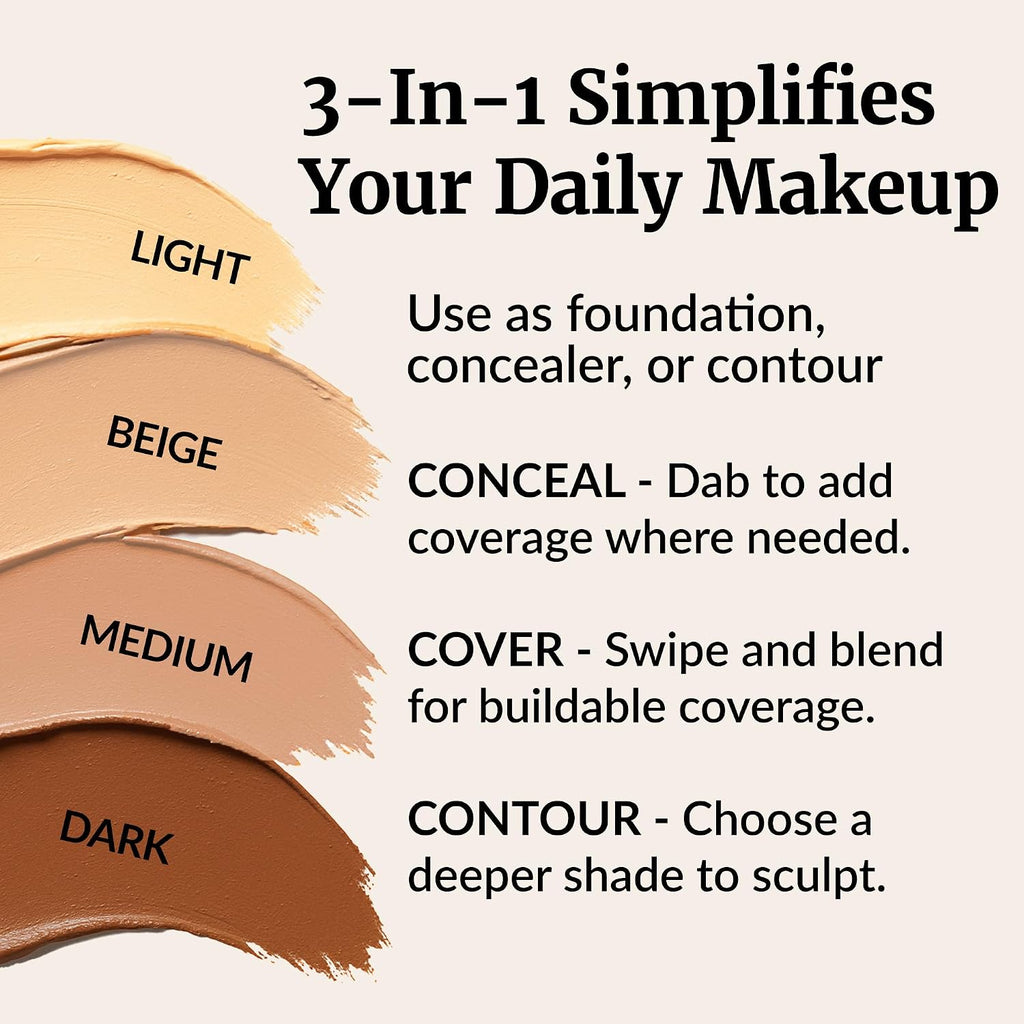 Vibriance Complexion Sticks - Foundation For Mature Skin - Sheer, Buildable Coverage Face Makeup Foundation For Older Women - 3-In-1 Base, Contour, Concealer - Natural Beige
