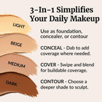 Vibriance Complexion Sticks - Foundation For Mature Skin - Sheer, Buildable Coverage Face Makeup Foundation For Older Women - 3-In-1 Base, Contour, Concealer - Natural Beige