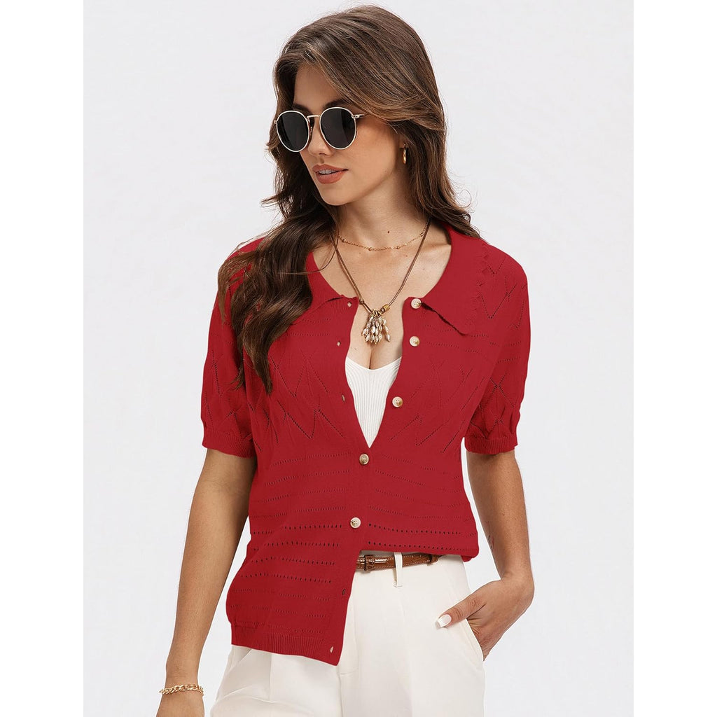 Short Sleeve Button Down Shirt for Women Lapel Lightweight Collared Blouses 2026 Summer Casual Cotton Tops