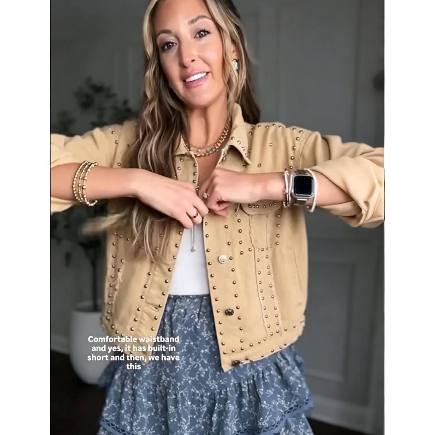 Women'S Long Sleeve Rivet Studded Denim Jacket Casual Washed Short Jean Coat Western Outfits