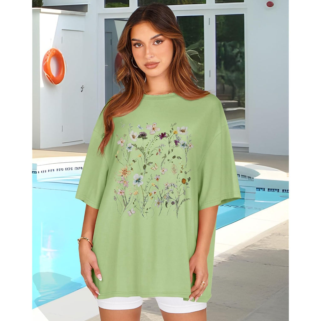 Rosemia Oversized Tshirts For Women Summer Short Sleeve Round Neck Graphic Tee Shirt