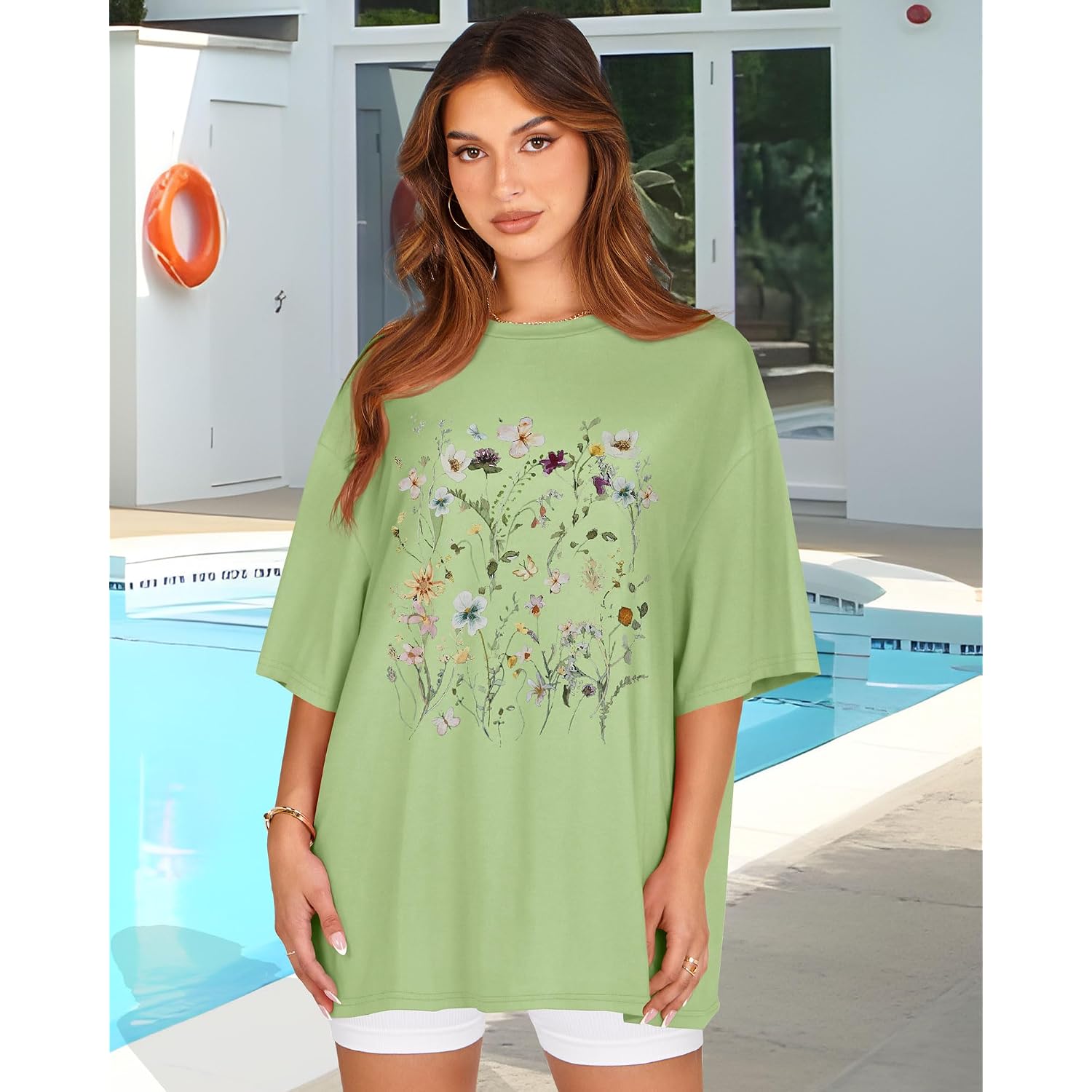 Rosemia Oversized Tshirts For Women Summer Short Sleeve Round Neck Graphic Tee Shirt