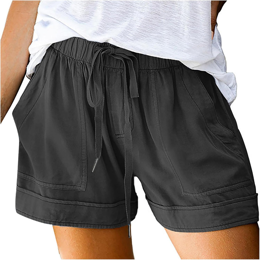 Womens Shorts Casual with Pockets Drawstring Elastic Waist Cotton Plus Size Beach Vacation Trendy 2025 Summer Clothes