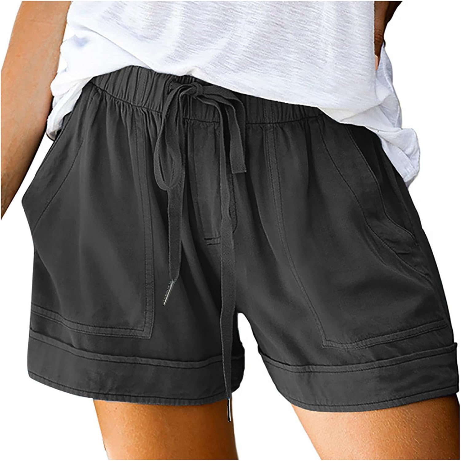 Womens Shorts Casual with Pockets Drawstring Elastic Waist Cotton Plus Size Beach Vacation Trendy 2025 Summer Clothes