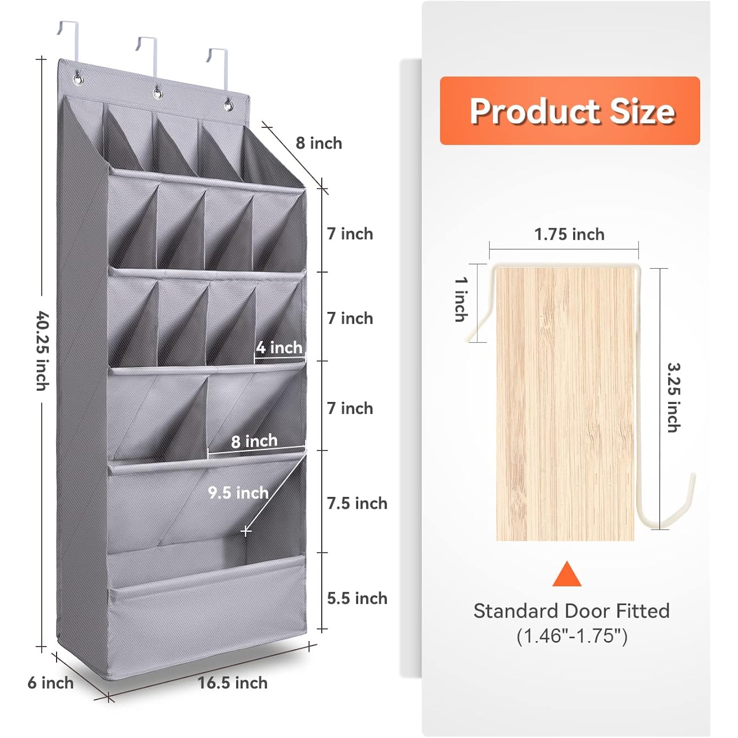 1 Pack Over-The-Door-Shoe-Organizers,Hanging Organizers With Large Pocket Shoe Holder Hanging Shoe Rack For Closet Shoe Organizer For Wall, Over Door Organizer With 15 Pockets Gray