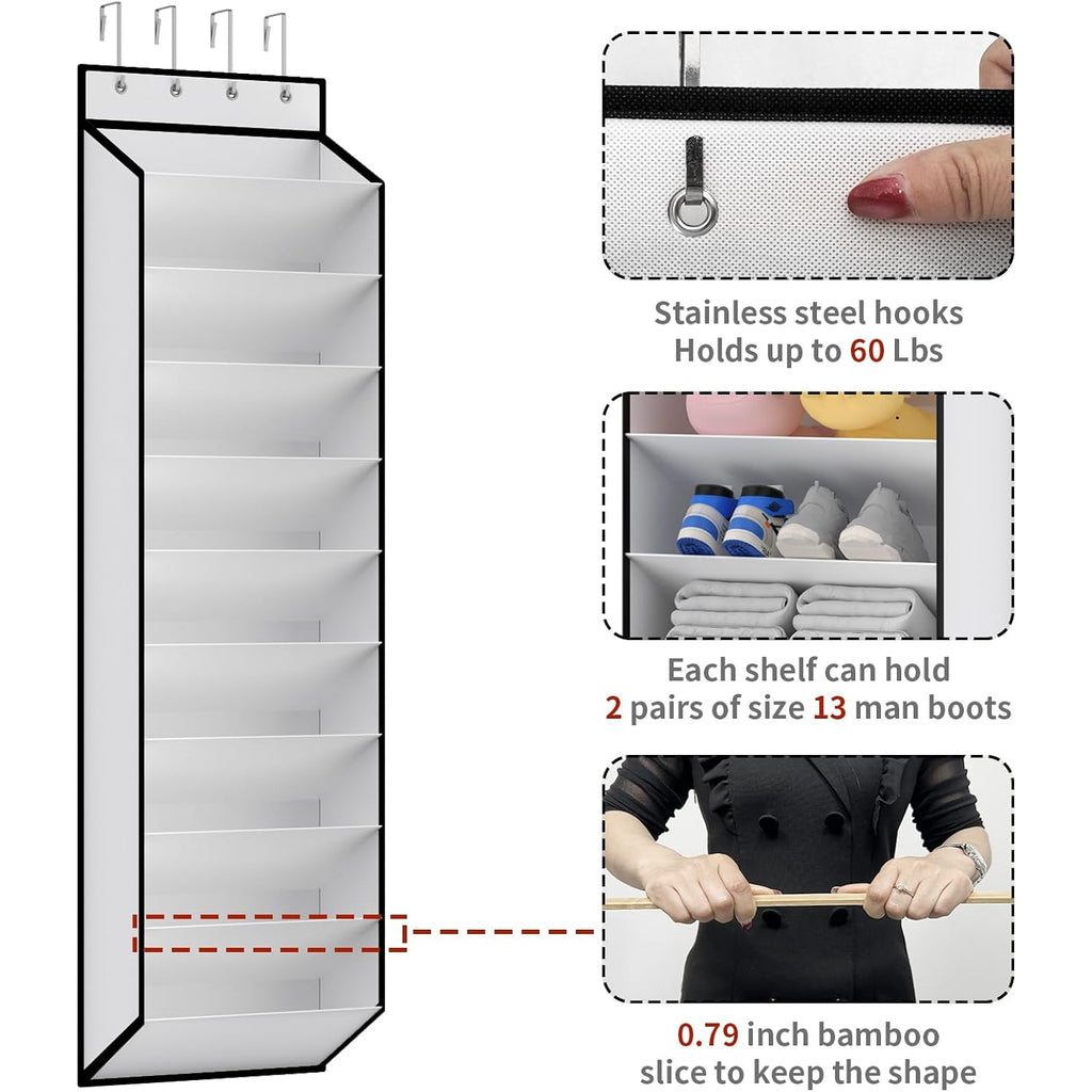 Keepjoy 10 Tiers White Over Door Shoe Organizer Storage, Hanging Shoe Holder For Door With Large Deep Pockets, Fit 20-30 Pairs Shoe Rack For Sneakers, Boots (White)