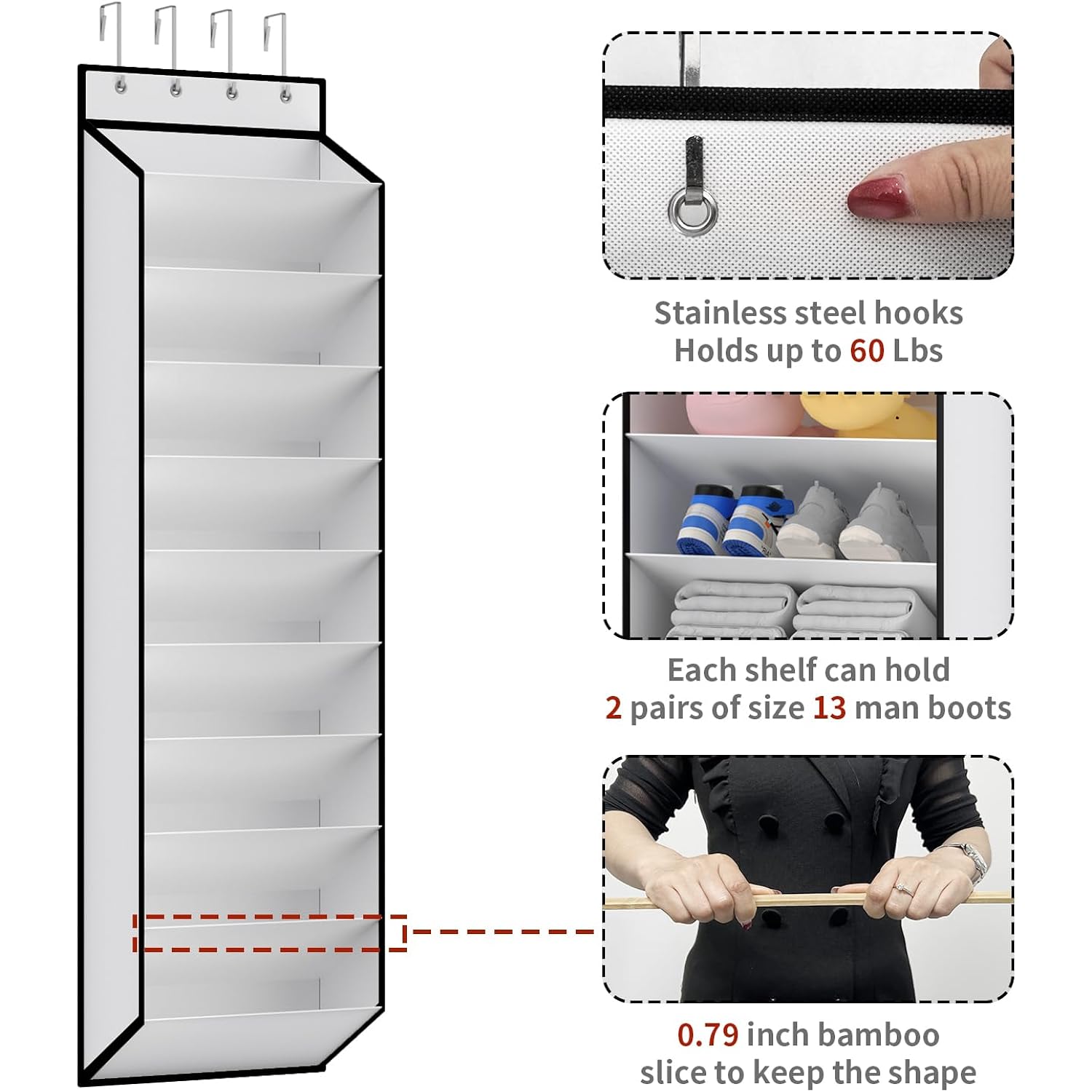 Keepjoy 10 Tiers White Over Door Shoe Organizer Storage, Hanging Shoe Holder For Door With Large Deep Pockets, Fit 20-30 Pairs Shoe Rack For Sneakers, Boots (White)