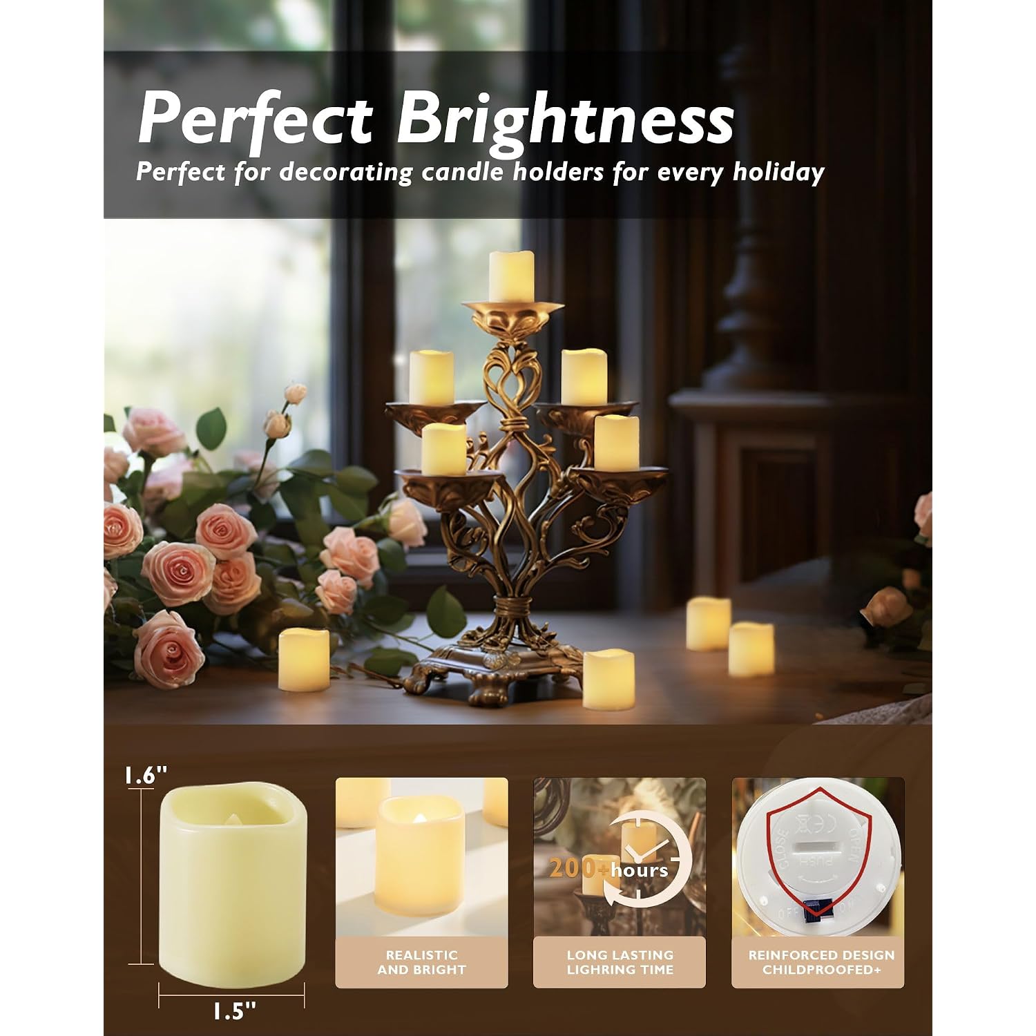 Homemory 24Pack Flickering Flameless Votive Candles For Wedding Decoration, 200+Hour Warm White Battery Operated Led Tealight, Electric Fake Candles For Party, Receptions, Halloween, Christmas