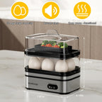 Evoloop Rapid Egg Cooker Electric 12 Eggs Capacity, Soft, Medium, Hard Boiled, Poached, Omelet Maker Egg Poacher & Vegetable Steamer, Bpa Free Tray