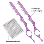 Mudder 12 Pieces Hair Razors For Cutting Hair 6.89 Inch Styling Thinning Razor Set, 2 Texturizing Cutting Tool Kit And 10 Stainless Steel Replacement Blades For Salon Home Women Men(Pink)