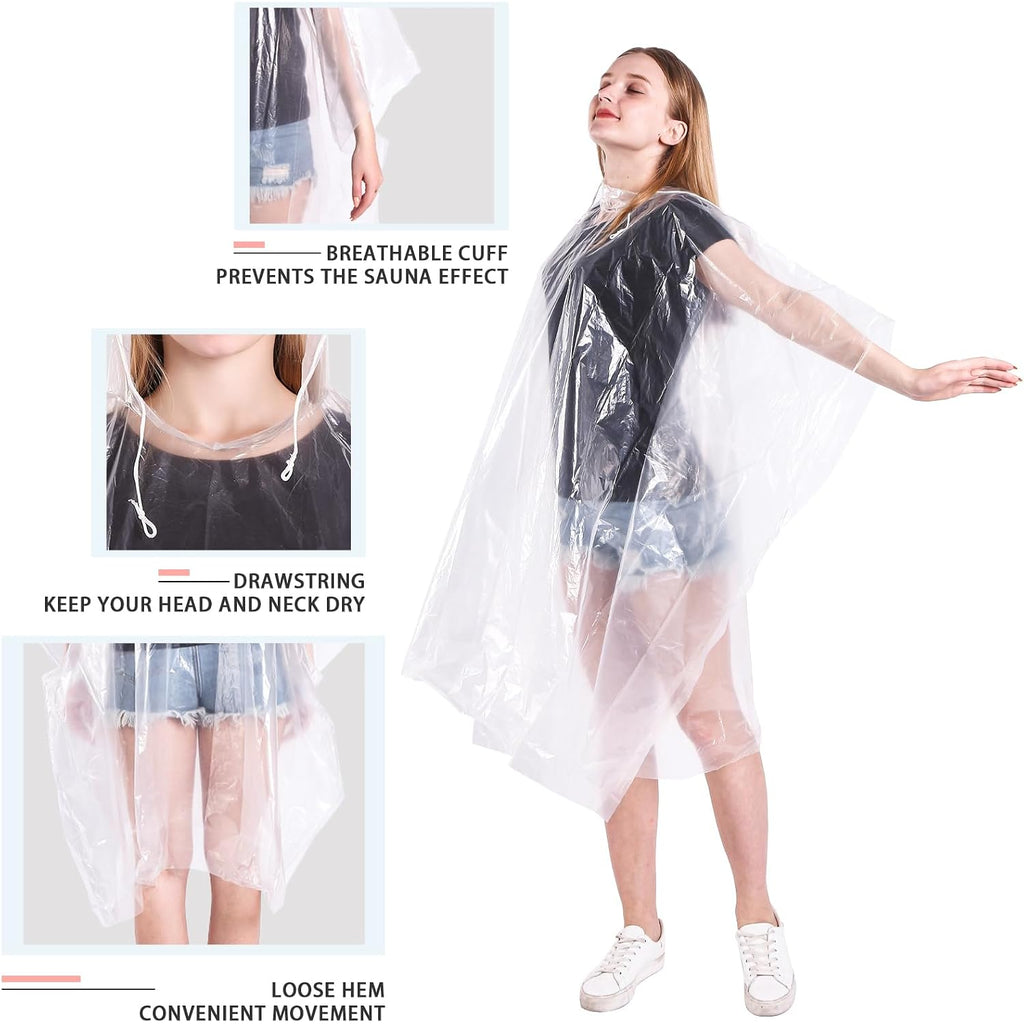 Disposable Rain Ponchos 6 Pack For Adults/Kids/Family Set-50% Thicker Emergency Ponchos