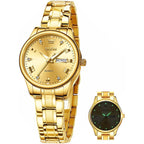 Olevs Gold Watch For Women With Date Day Stainless Steel Waterproof Small Face Quartz Analog Ladies Watches Fashion Gold Black White Dial Female Wristwatch
