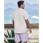 Coofandy Men'S Casual Button Down Shirts Short Sleeve Textured Summer Beach Shirts