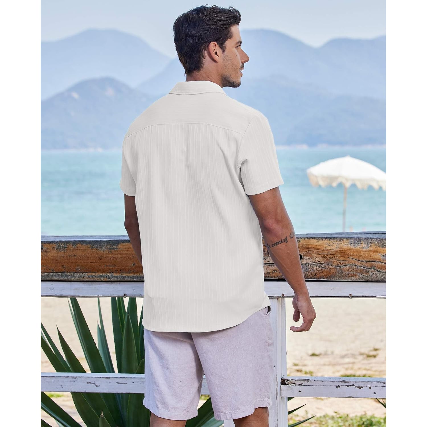 Coofandy Men'S Casual Button Down Shirts Short Sleeve Textured Summer Beach Shirts
