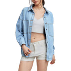 Women Denim Shirt Jean Jacket Oversize Button Down Shirt Long Sleeve Jean Tops Trendy Shackets