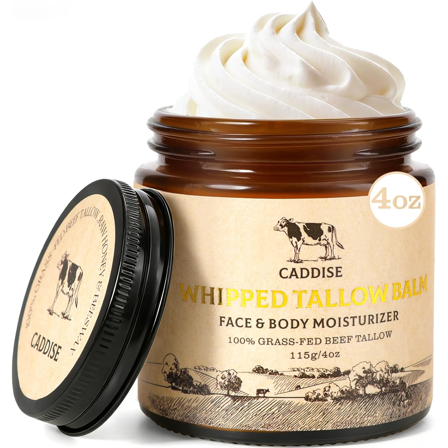Whipped Beef Tallow For Skin – 100% Grass-Fed Handmade Cream Moisturizer For Face & Body, Natural With Honey, Shea Butter, Jojoba Oil, Non-Greasy, Nourishing For Men, Women, Kids, 4 Oz