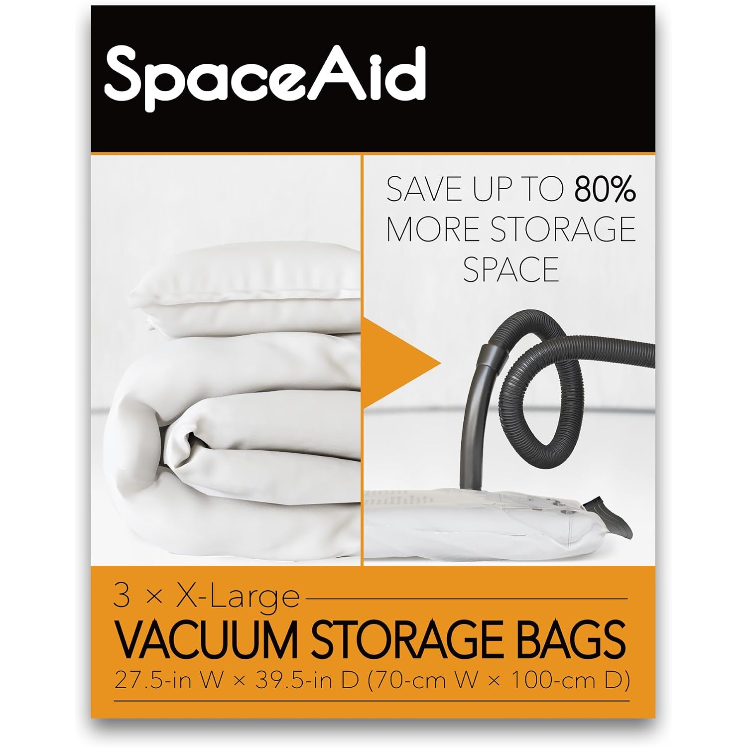 Spaceaid Jumbo Vacuum Storage Bags, Space Saver Sealer Compression Bags For Comforters, Blankets, Pillows, Bedding, Clothes (X-Large 3 Pack)