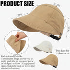 2 Pack Women Sun Hat UV Protection Hiking Fishing Hats Wide Brim Hat Adjustable Ponytail Packable Cap for Outdoor White, Khaki