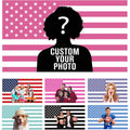 Custom Pink American Us Flag With Picture, Personalized Funny Flags With Face Image Logo Photo Text Single Sided Customized Flag Tapestry For Bedroom Dorm Room Decor Garden, 2X3 3X5 4X6 5X8 Ft