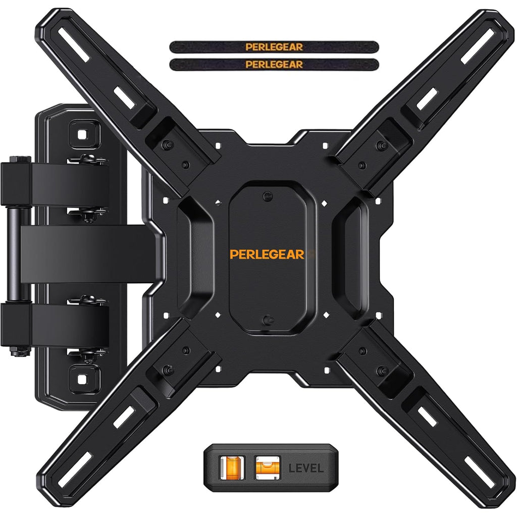 Perlegear Full Motion TV Mount for Most 26–65 inch Flat or Curved TVs up to 82 lbs, Wall Mount TV Bracket with Articulating Arms, Tool-Free Tilt, Swivel, Extension, Max VESA 400x400mm, PGMF3