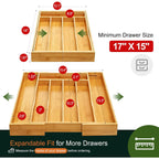 Expandable Bamboo Kitchen Drawer Organizer For Cutlery And Utensils, Adjustable Bamboo Wood Cutlery Tray In Drawer For Flatware And Silverware In Kitchen, (Natural)