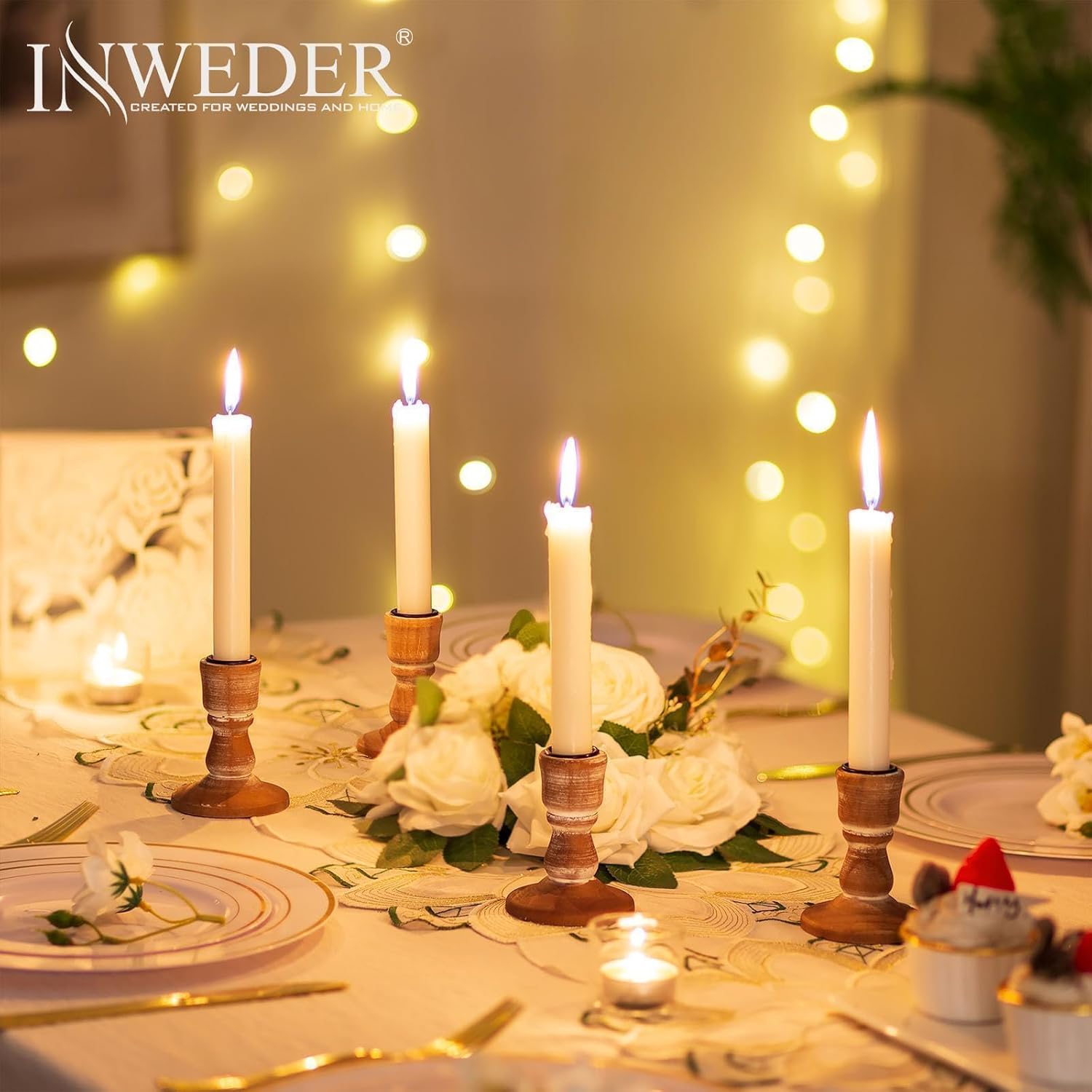 Wooden Taper Candle Holders: Wood Candlestick Holders Rustic Farmhouse Fall Decor for Living Room Dinning Table Centerpiece Christmas Set of 2