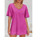 Flowyair Womens Oversized T Shirts Summer Loose Fit Cotton Short Sleeve Basic Tees Casual V Neck Boyfriend Tunic Tops