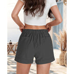 Womens Shorts Drawstring Dressy Casual Elastic Waist Trendy Summer Athletic Comfy Ladies Cotton Shorts with Pockets