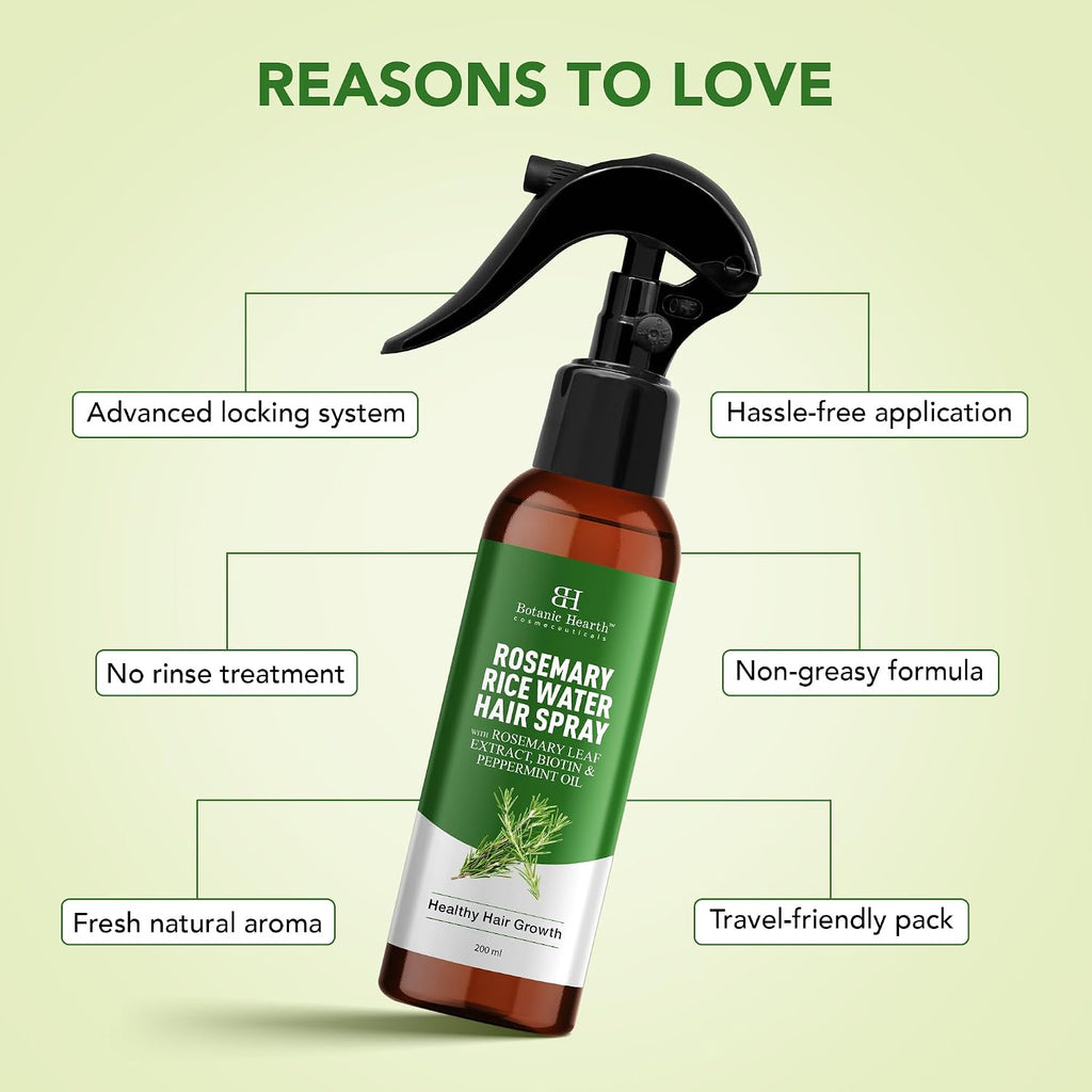 Botanic Hearth Rosemary & Rice Water Leave In Conditioner Spray For Hair Growth, 6.8 Fl Oz, Root Enhncer, Korean Scalp Treatment For Thinning Hair, Anti-Itch & Hair Strengthening Spray For Women & Men