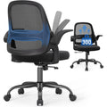 Ergonomic Mesh Office Chair For Home Office, Flip-Up Arms, Breathable Mesh Back & Thick Seat Cushion, Swivel Rolling Computer Desk Chair, Bifma Certified, Supports 300 Lbs (Black Frame/Black Seat)