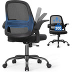 Ergonomic Mesh Office Chair For Home Office, Flip-Up Arms, Breathable Mesh Back & Thick Seat Cushion, Swivel Rolling Computer Desk Chair, Bifma Certified, Supports 300 Lbs (Black Frame/Black Seat)