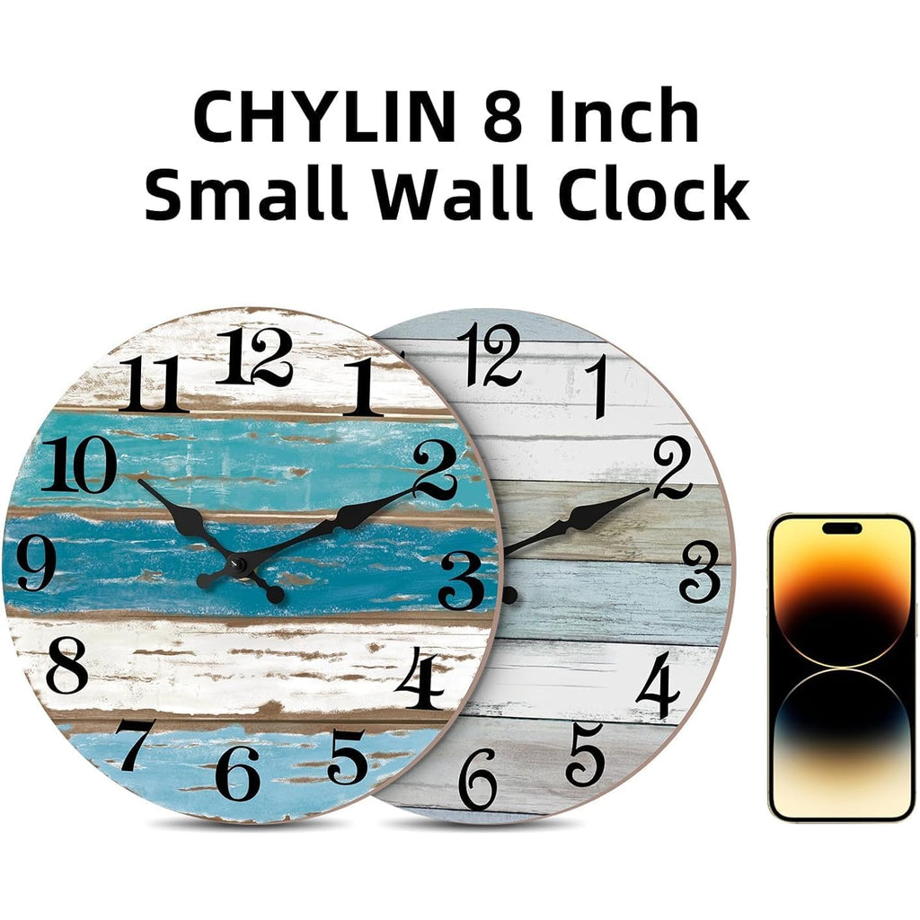 Wall Clock, Silent Non Ticking Battery Operated, Rustic Coastal Country Clock Decorative For Bathroom Kitchen Bedroom 8