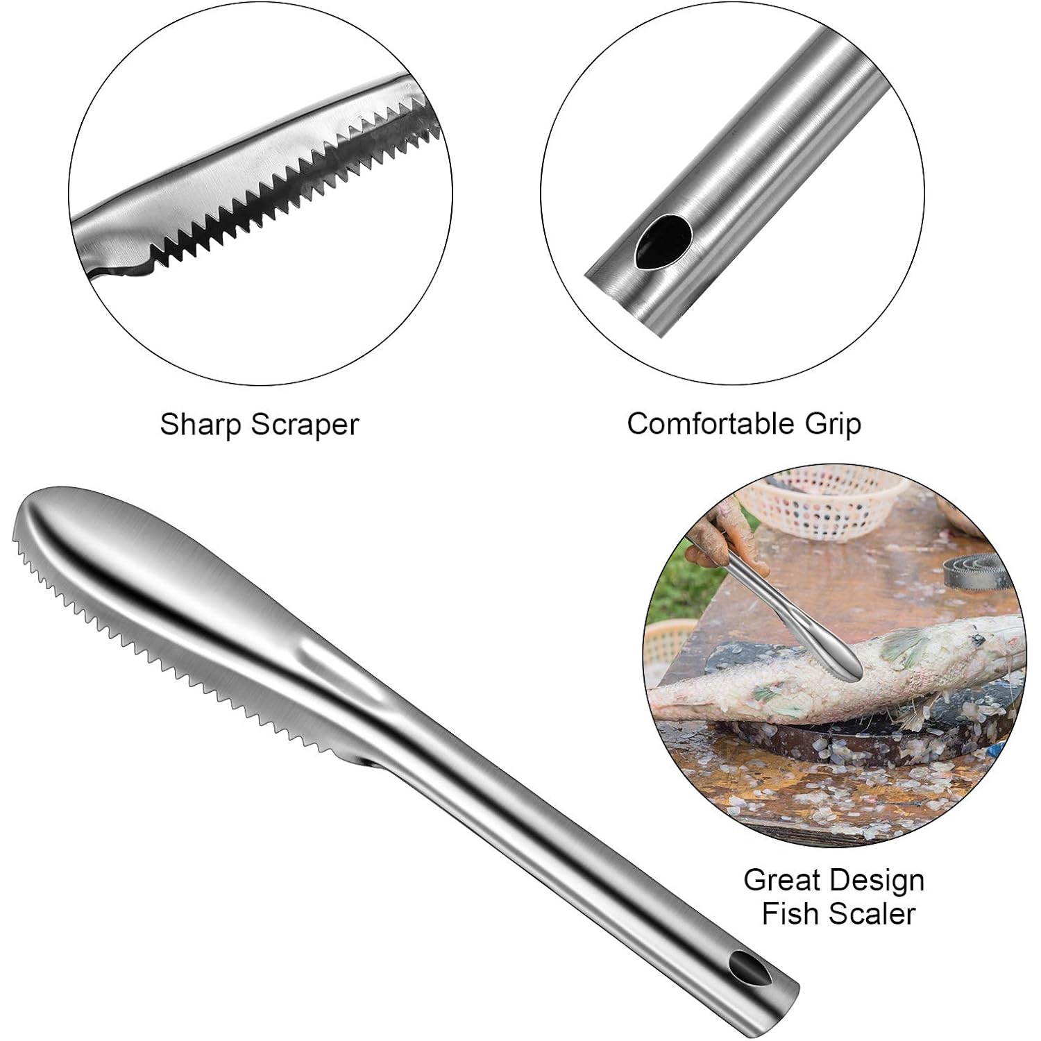 Honoson 4 Pcs Stainless Steel Fish Scale Remover Scaler With Bottle Opener | Fish Skin Peeler, Descaler Cleaner, Stainless Steel Blade, 4 Pack Kitchen Fish Cleaning Tool