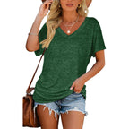 Womens Summer T-Shirts Short Sleeve V Neck Dolman Tops with Side Shirring Loose Fit Shirts Spring Fashion