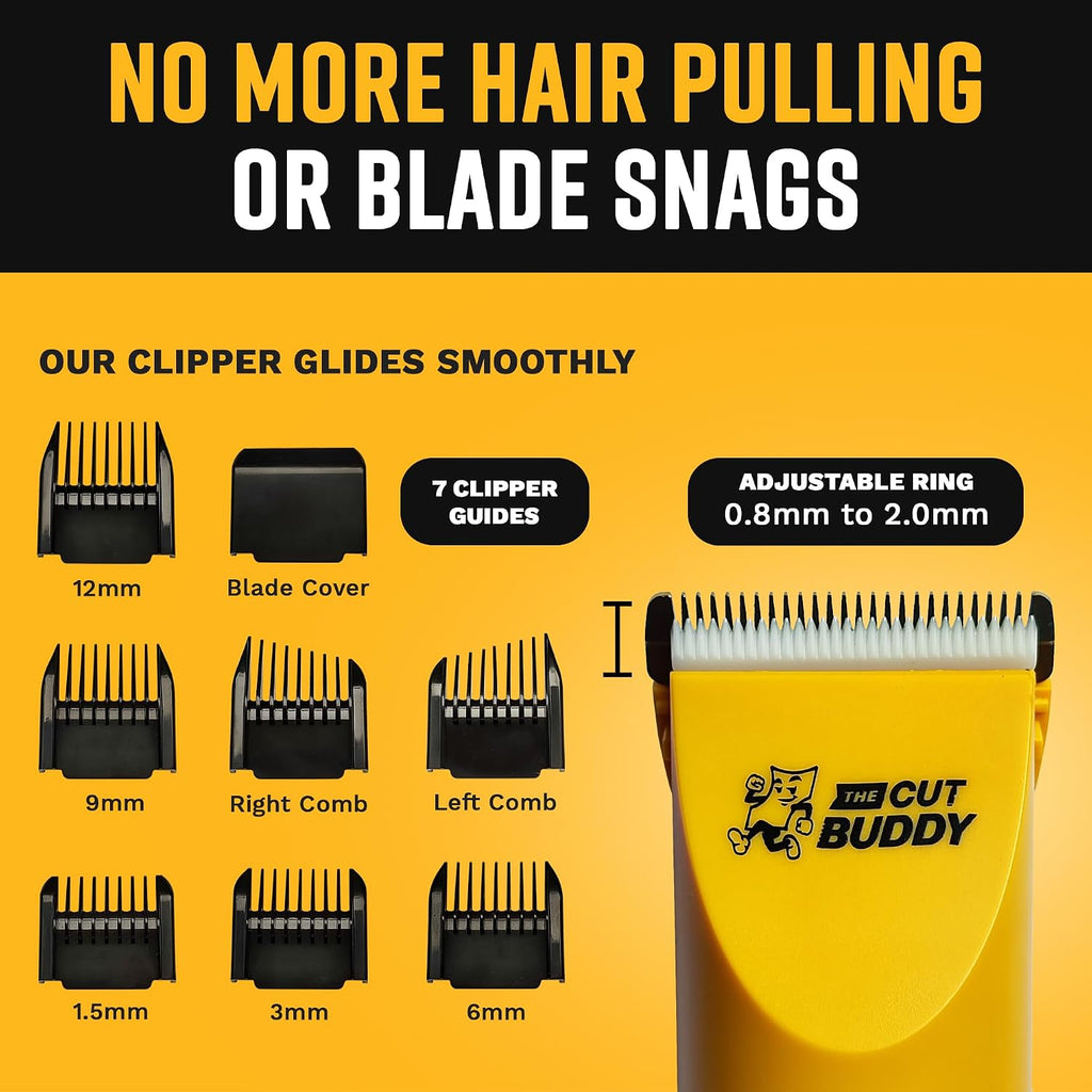 The Cut Buddy Clipper & Grooming Set, Cordless Hair & Beard Trimmer With Ceramic & Titanium Blades, 7 Guards, Waterproof, Beginner Kit