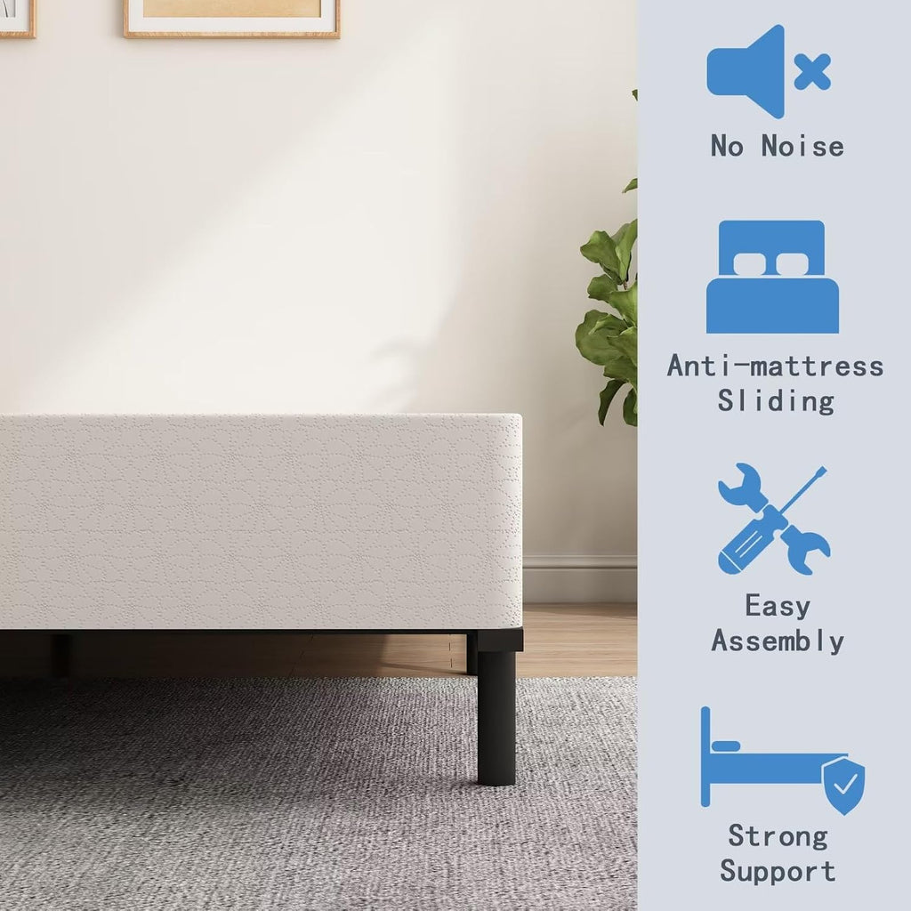 Aldrich Box Springs King Size 9 Inch, Heavy Duty Metal Frame Mattress Foundation With Easy Clean Cover, Noise Free, Easy Assembly